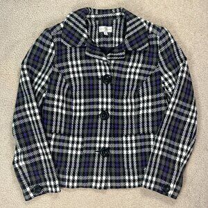 Studio Works Plaid Button-Up Lined Jacket Black White Purple Size 12